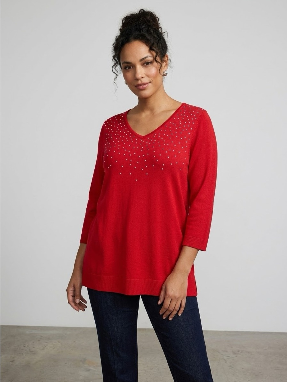 Allison Daley Red V-Neck Embellished Women's Sweater Size XL